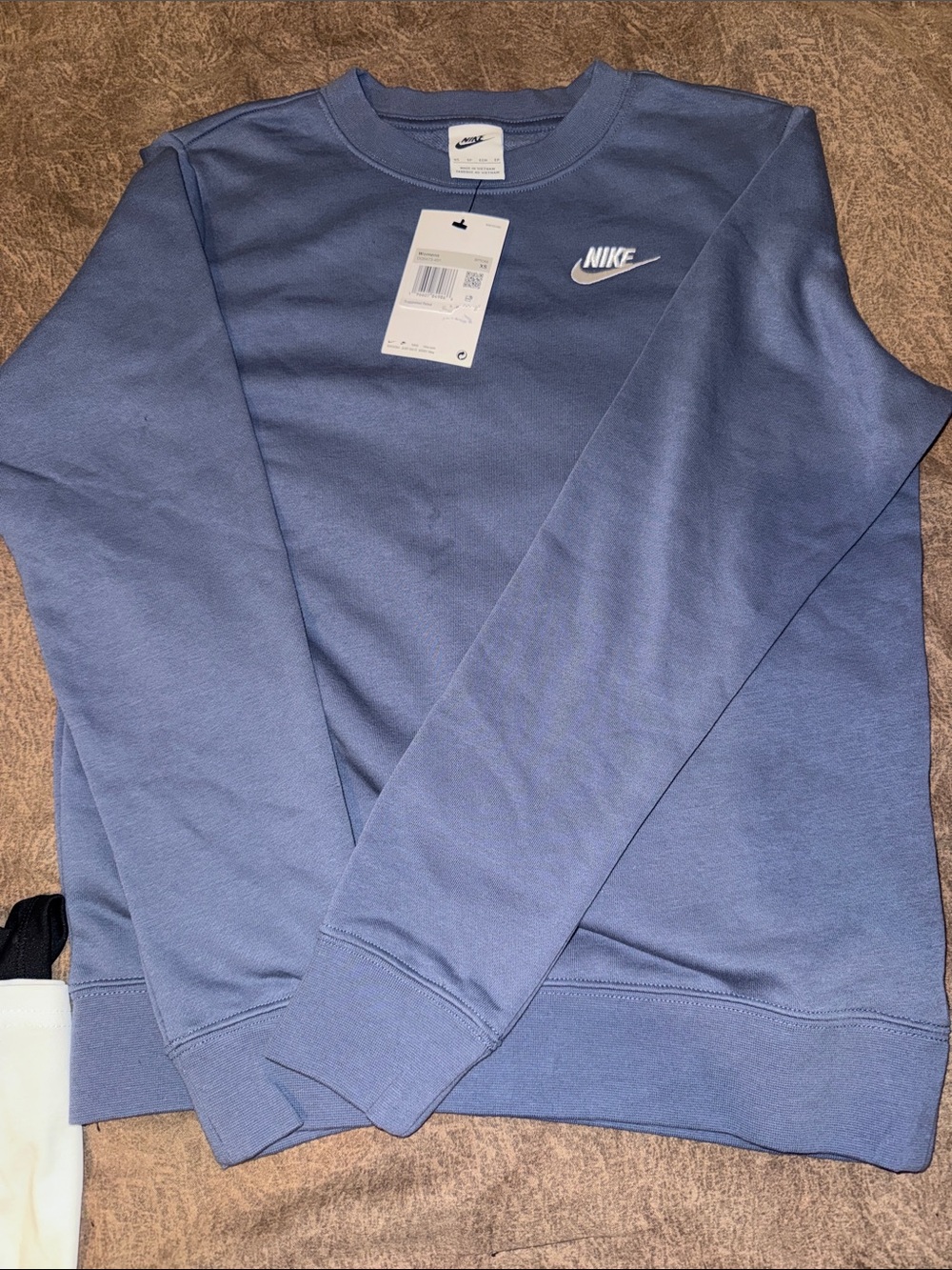 Nike womens Blue Crewneck Sweatshirt with White Swoosh and youth purple headband - Picture 4 of 5